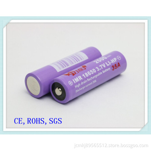 Lithium Ion Cylindrical Battery 18650-2500mAh, 15c Discharge, Flat Head, E-Cigarette Battery, Power Bank, Audio Battery, Lithium 18650 Battery, Li Ion Battery